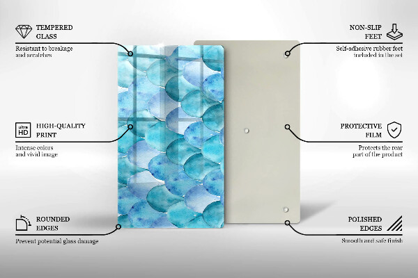 Tábua de cozinha com estampa de escamas em aquarela