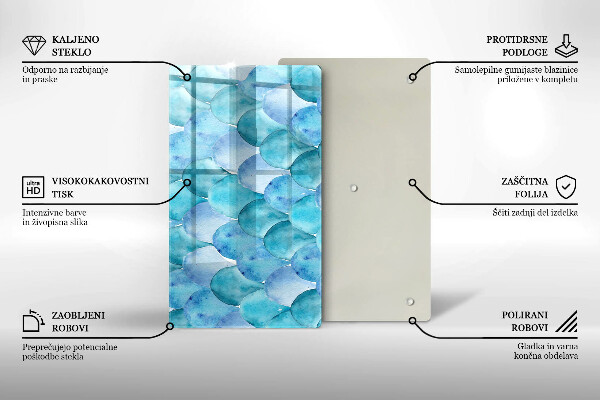 Tábua de cozinha com estampa de escamas em aquarela