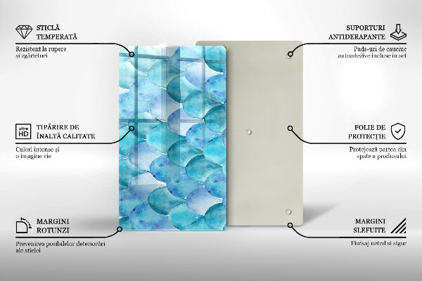Tábua de cozinha com estampa de escamas em aquarela