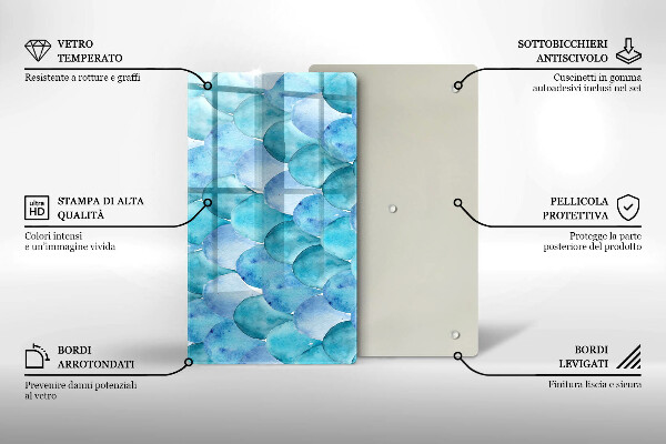 Tábua de cozinha com estampa de escamas em aquarela