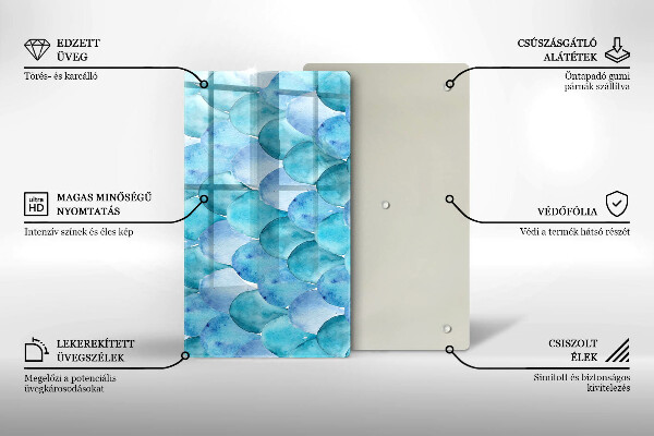 Tábua de cozinha com estampa de escamas em aquarela
