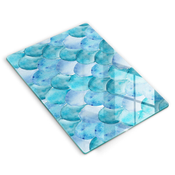 Tábua de cozinha com estampa de escamas em aquarela