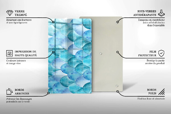 Tábua de cozinha com estampa de escamas em aquarela