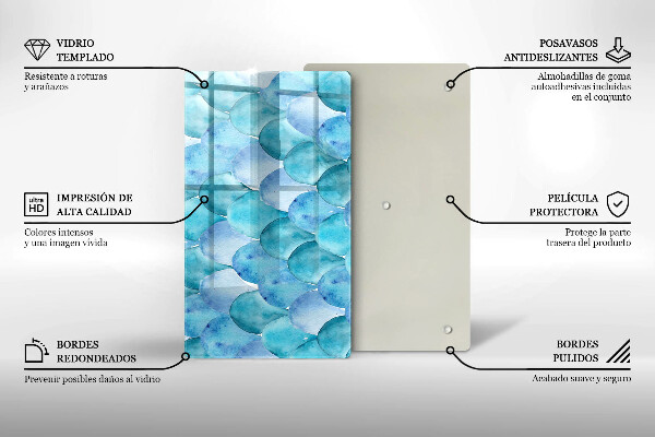 Tábua de cozinha com estampa de escamas em aquarela