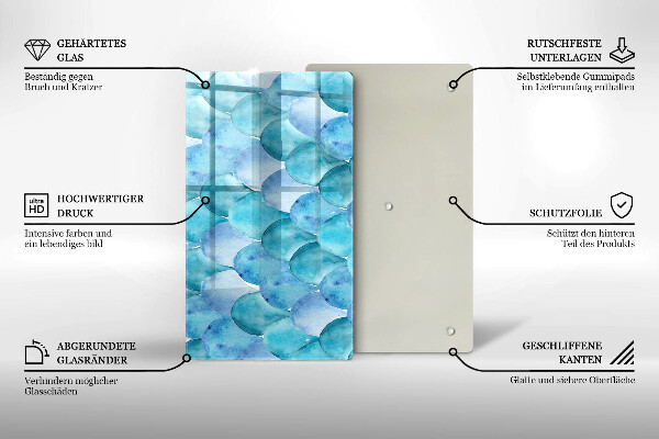 Tábua de cozinha com estampa de escamas em aquarela
