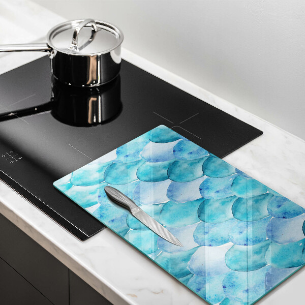 Tábua de cozinha com estampa de escamas em aquarela