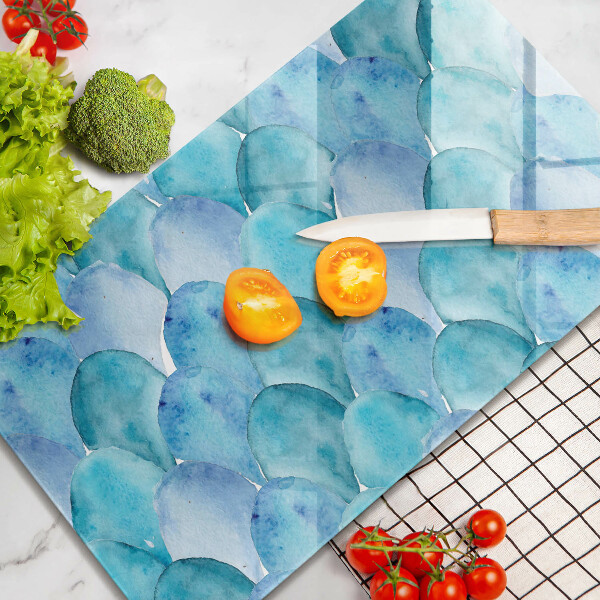 Tábua de cozinha com estampa de escamas em aquarela