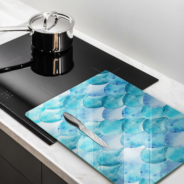 Tábua de cozinha com estampa de escamas em aquarela
