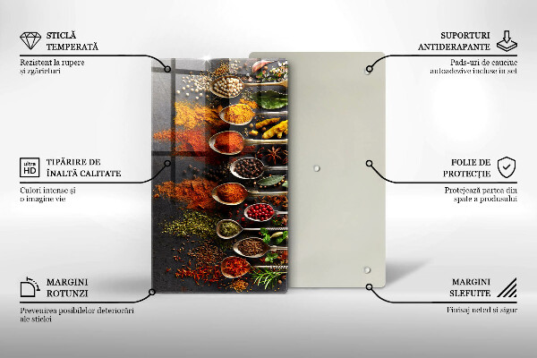 Tábua de cozinha com colheres de especiarias