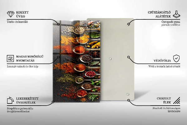 Tábua de cozinha com colheres de especiarias