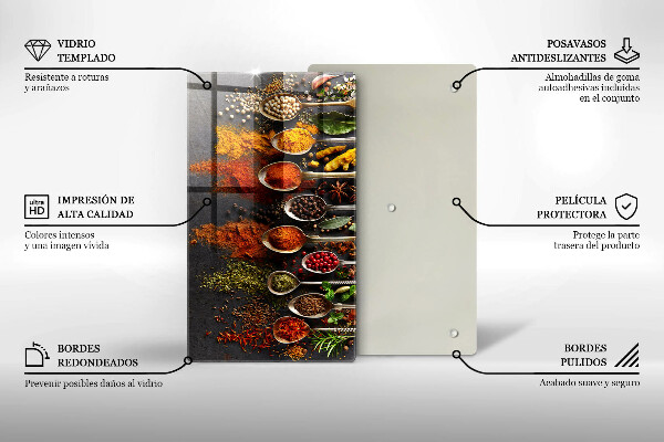 Tábua de cozinha com colheres de especiarias