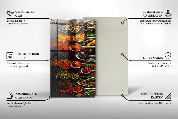 Tábua de cozinha com colheres de especiarias
