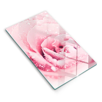 Tábua de cozinha com estampa de gotas de orvalho e flor de rosa