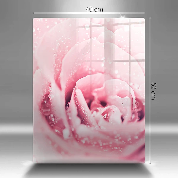 Tábua de cozinha com estampa de gotas de orvalho e flor de rosa
