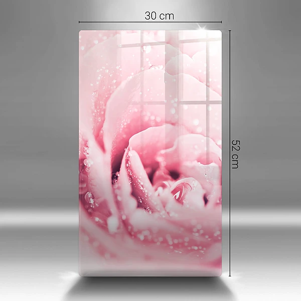 Tábua de cozinha com estampa de gotas de orvalho e flor de rosa
