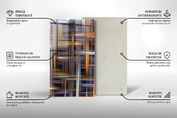 Tábua de corte de vidro com estampa de linhas de pintura abstratas