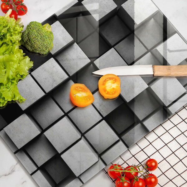 Tábua de cozinha com estampa de quadrados 3D abstratos