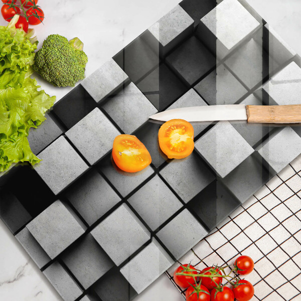 Tábua de cozinha com estampa de quadrados 3D abstratos