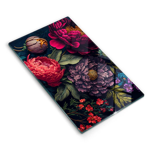 Tábua de corte de vidro decorada flores