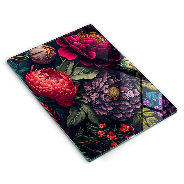 Tábua de corte de vidro decorada flores