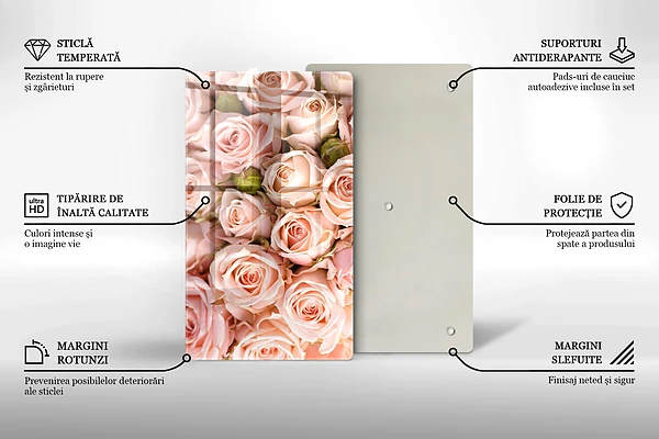 Tábua de corte com estampa de buquê de rosas delicadas