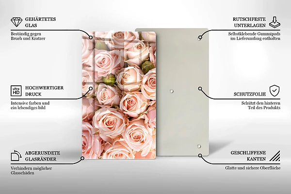 Tábua de corte com estampa de buquê de rosas delicadas
