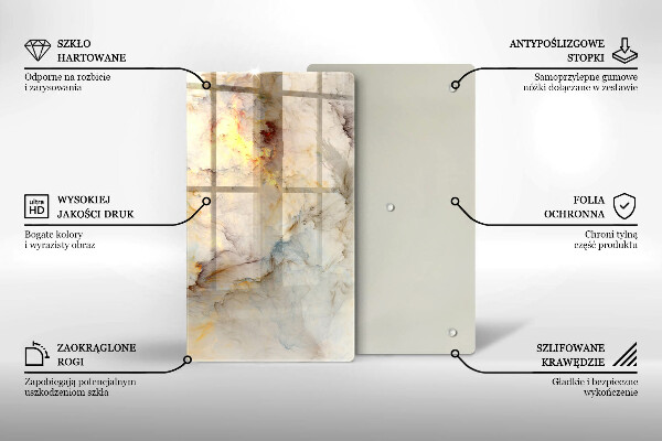 Tábua de vidro Textura de mármore com ouro