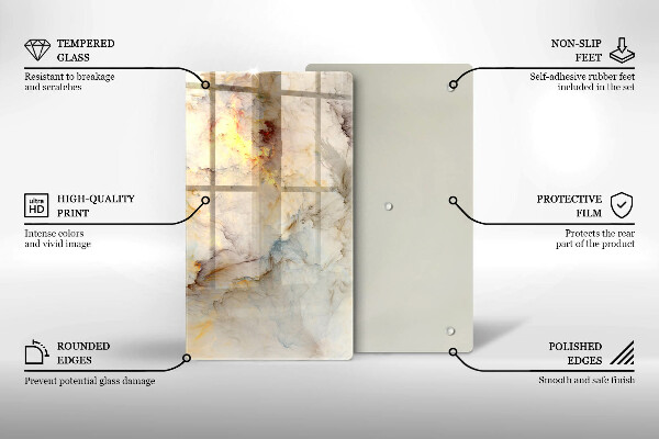 Tábua de vidro Textura de mármore com ouro