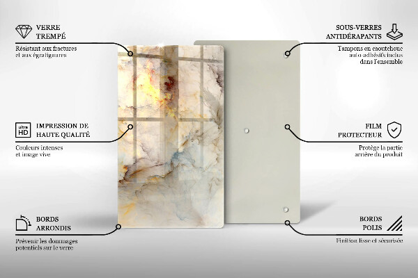 Tábua de vidro Textura de mármore com ouro