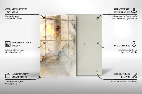 Tábua de vidro Textura de mármore com ouro