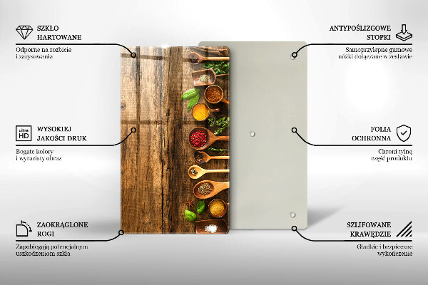 Tábua de cortar de vidro Colheres de madeira para especiarias