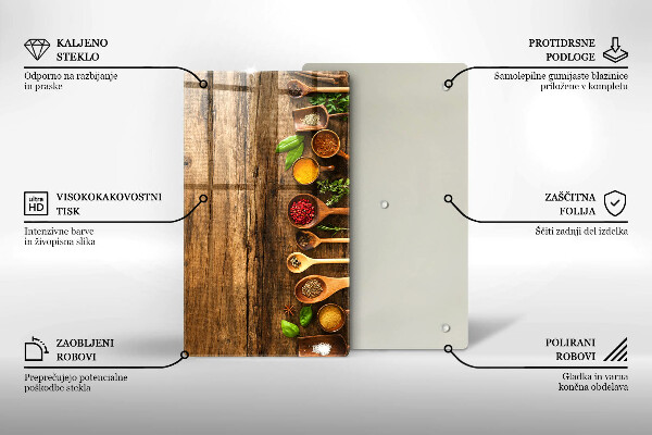 Tábua de cortar de vidro Colheres de madeira para especiarias