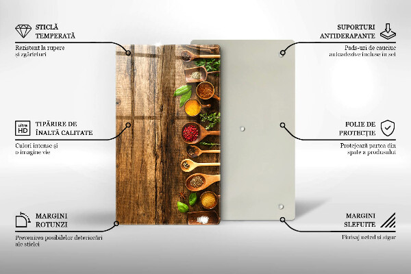 Tábua de cortar de vidro Colheres de madeira para especiarias