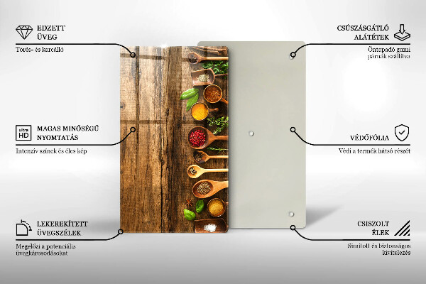 Tábua de cortar de vidro Colheres de madeira para especiarias