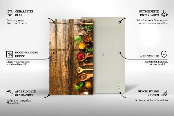 Tábua de cortar de vidro Colheres de madeira para especiarias