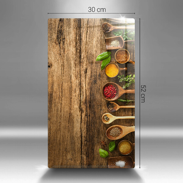 Tábua de cortar de vidro Colheres de madeira para especiarias