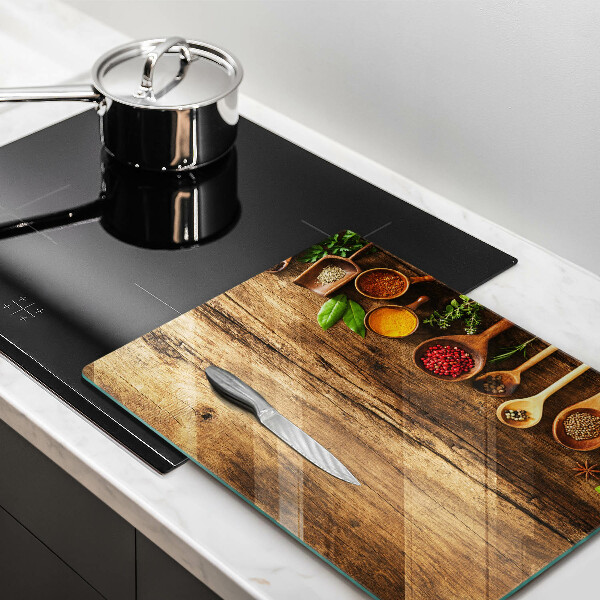 Tábua de cortar de vidro Colheres de madeira para especiarias