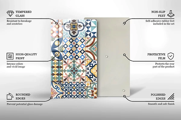 Tábua para corte com estampa de azulejos decorativos