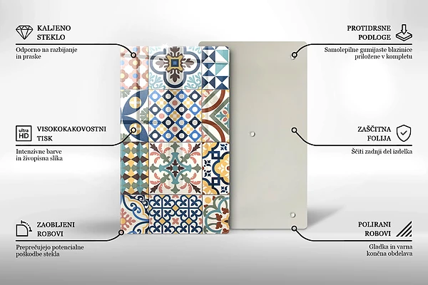 Tábua para corte com estampa de azulejos decorativos