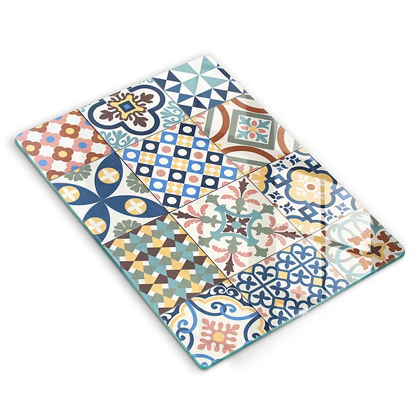 Tábua para corte com estampa de azulejos decorativos