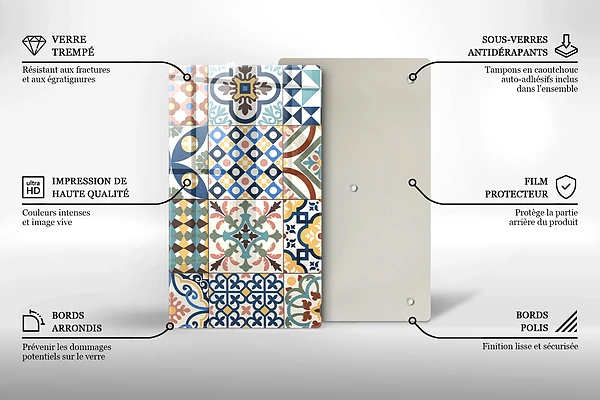 Tábua para corte com estampa de azulejos decorativos