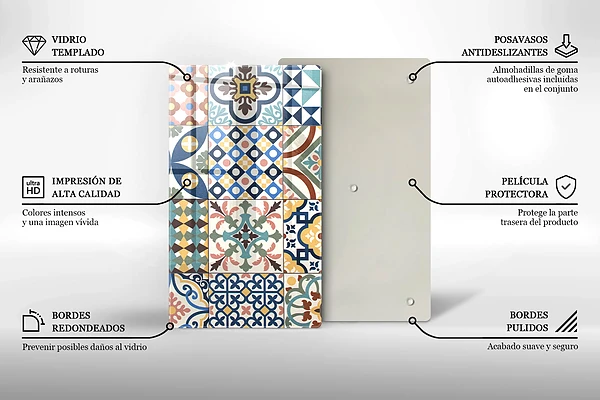Tábua para corte com estampa de azulejos decorativos