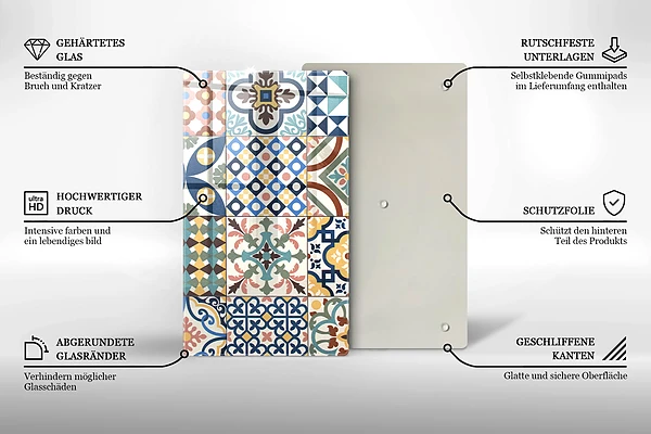 Tábua para corte com estampa de azulejos decorativos