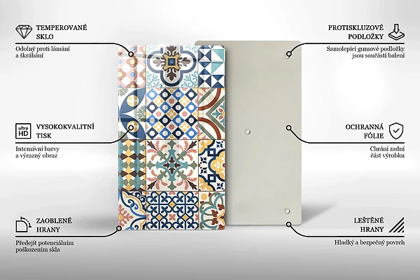 Tábua para corte com estampa de azulejos decorativos