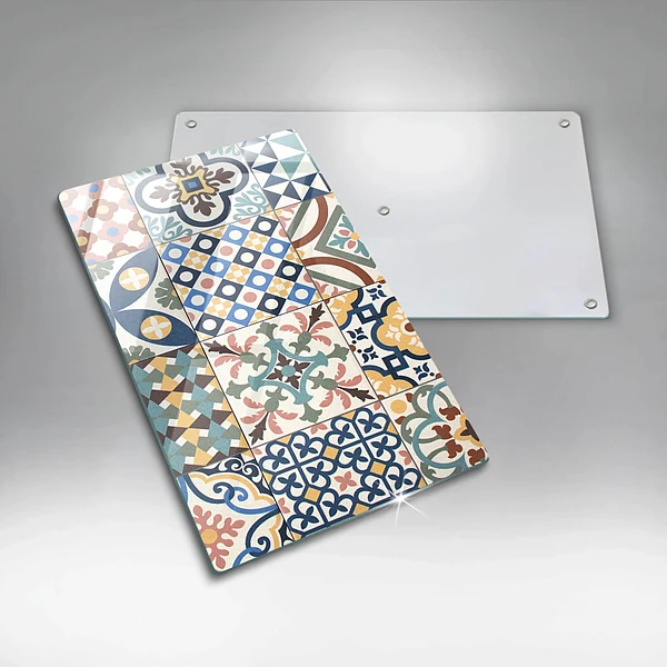 Tábua para corte com estampa de azulejos decorativos