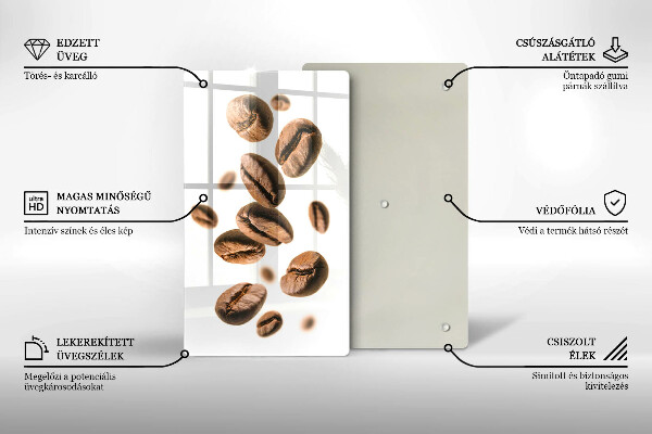 Tábua de corte de vidro com estampa de grãos de café