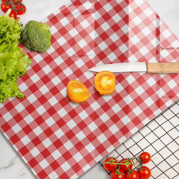 Tábua de cozinha com estampa xadrez vermelho e branco