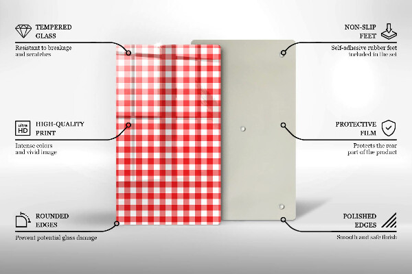 Tábua de cozinha com estampa xadrez vermelho e branco
