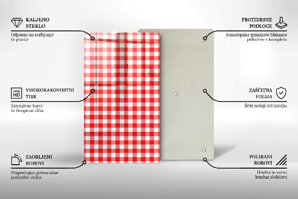 Tábua de cozinha com estampa xadrez vermelho e branco