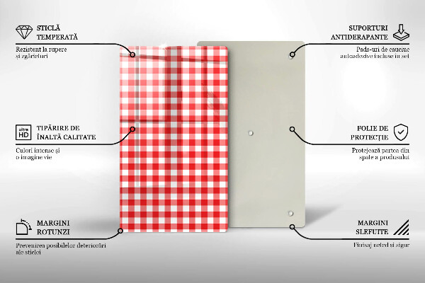 Tábua de cozinha com estampa xadrez vermelho e branco